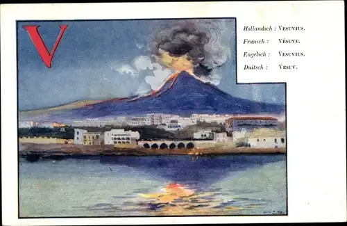 Jugendstil Buchstaben Künstler Ak Titz, Louis, Napoli Neapel Campania, V, Vesuv, Vulkan