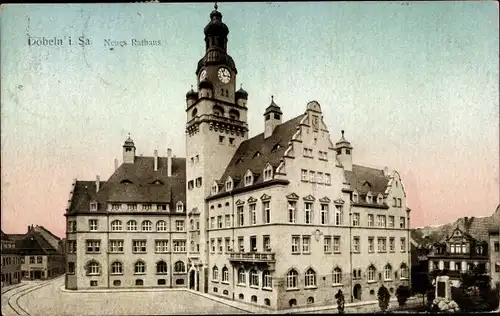 Ak Döbeln in Mittelsachsen, Neues Rathaus, Schienen, Denkmal