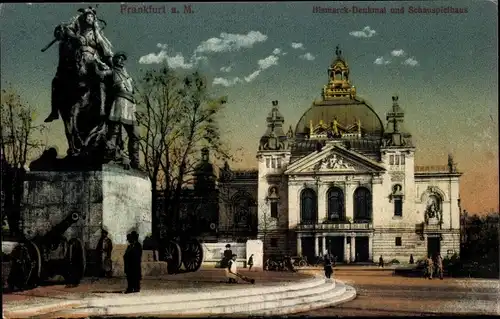 Ak Frankfurt am Main, Bismarck-Denkmal und Schauspielhaus