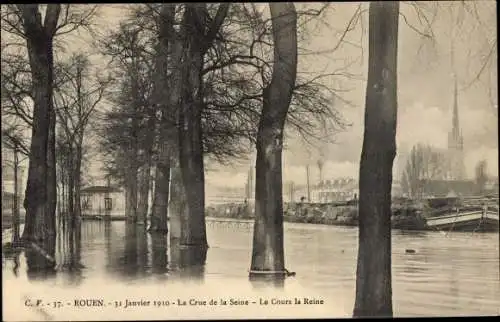 Ak Rouen Seine Maritime, 31 Janvier 1910, Le Cours la Reine, Hochwasser, Seine