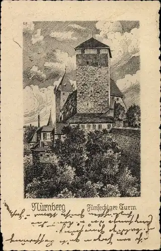 Künstler Ak Nürnberg in Mittelfranken, Fünfeckiger Turm