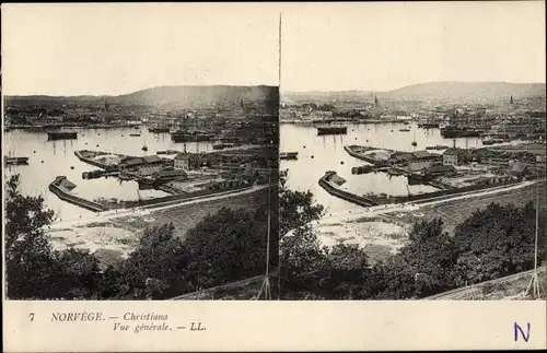 Stereo Ak Christiania Oslo Norwegen, Vue Generale, Hafen, Schiffe