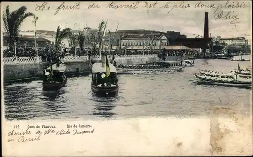 Ak Rio de Janeiro Brasilien, Caes de Pharoux, Ruderboote, Uferpromenade