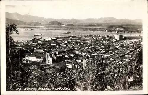 Foto Ak Santos Brasilien, Panorama, Ortsansicht mit Umgebung, Schiffe