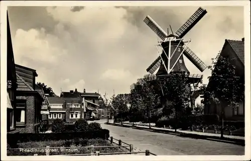 Ak Winsum Groningen Niederlande, Preadiniusstraat, Windmühle