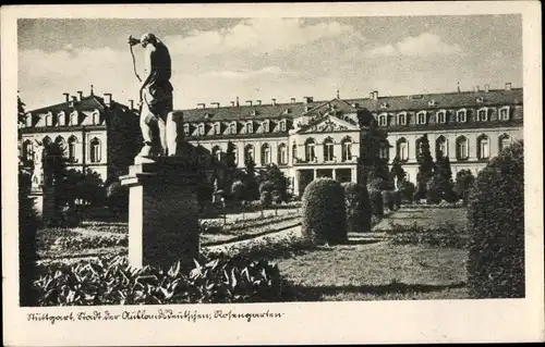 Ak Stuttgart in Württemberg, Rosengarten mit Statue