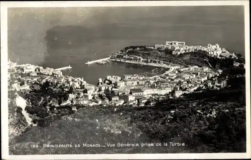 Ak Monaco, Vue generale prise de la Turbie, Gesamtansicht, Meer, Stadt