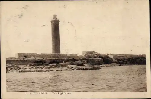Ak Alexandria Ägypten, The Lighthouse, Leuchtturm, Küste, Meer