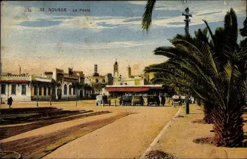 Ak Sousse Tunesien, La Poste, Platz, Kirche, Autos