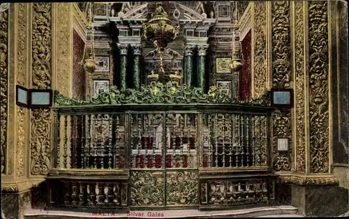 Ak Malta, Silver Gates, Altar, Kirche, Innenansicht