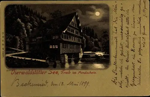 Mondschein Litho Treib Seelisberg Kanton Uri, Vierwaldstätter See, Villa