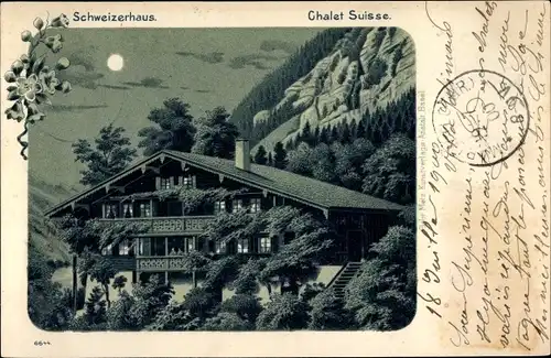 Mondschein Litho Schweiz, Schweizerhaus, Chalet Suisse