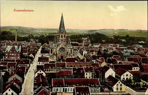 Ak Kaiserslautern in Rheinland Pfalz, Blick über die Stadt zur Kirche hin