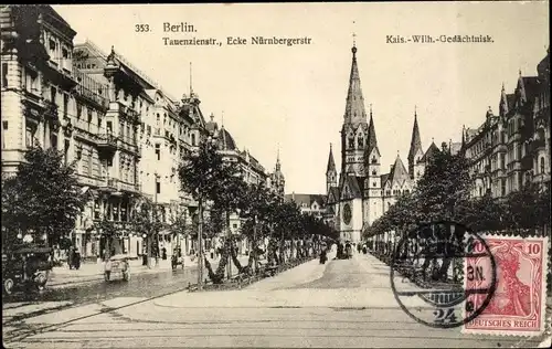 Ak Berlin Charlottenburg, Tauenzienstr. Ecke Nürnbergstr. und Kaiser-Wilhelm-Gedächniskirche