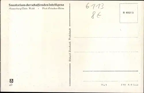 Ak Masserberg in Thüringen, Sanatorium der schaffenden Intelligenz, Prof.-Fetscher-Heim