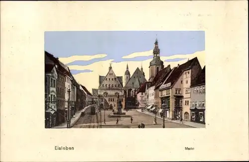 Ak Lutherstadt Eisleben, Blick auf den Markt, Statue