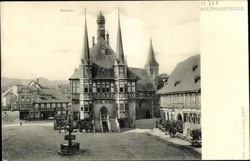 Ak Wernigerode am Harz, Rathaus, Frontansicht, Brunnen