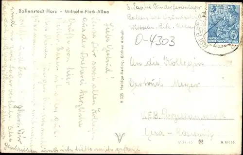 Ak Ballenstedt im Harz, Wilhelm-Pieck-Allee