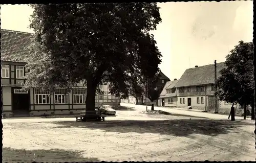 Ak Straßberg Harzgerode am Harz, Lindenhof mit  Baum und Bank im Vordergrund