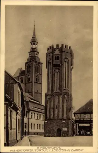Ak Tangermünde, Hünerdorfer Torturm, St. Stephanskirche