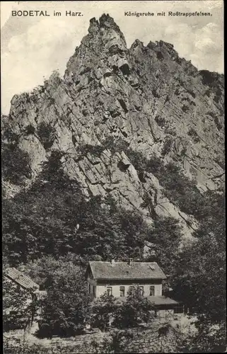 Ak Thale im Harz, Bodetal, Königsruhe mit Roßtrappefelsen