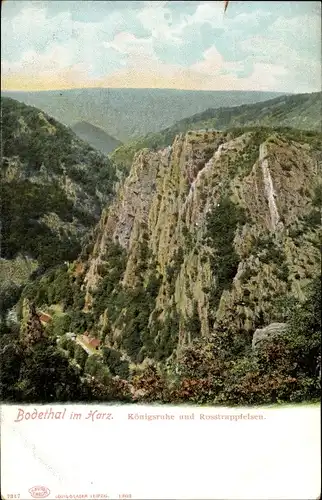 Ak Thale im Harz, Bodetal, Königsruhe mit Roßtrappefelsen