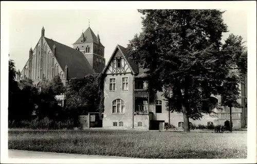 Ak Greifswald Mecklenburg Vorpommern, Elisenhain, Blick auf die Marienkirche