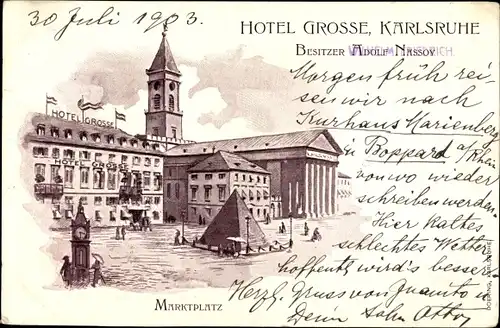 Ak Karlsruhe in Baden, Hotel Große, Marktplatz