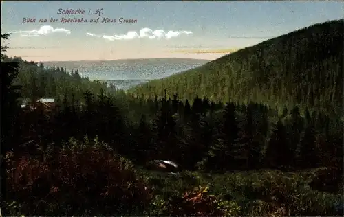 Ak Schierke Wernigerode am Harz, Blick von der Rodelbahn auf Haus Gruson