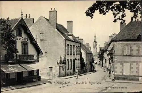 Ak Saint Pourçain sur Sioule Allier, Rue de la République, Hôtel et Café