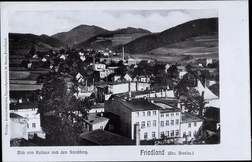Ak Mieroszów Friedland Bezirk Breslau Niederschlesien, Blick vom Rathaus zum Storchberg