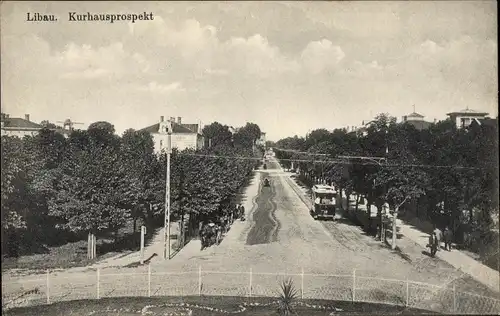 Ak Liepaja Libau Lettland, Kurhausprospekt, Straßenbahn