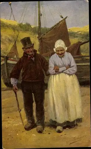 Künstler Ak Gerstenhauer, Johann, Bauern-Ehe, Segelschiff