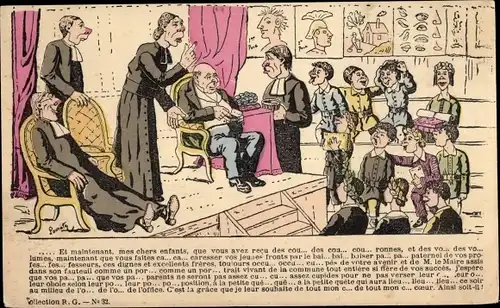 Künstler Ak Französischer Politiker, Kinder, Geschenke, Anfragen, Et maintenant, mes chers enfants..