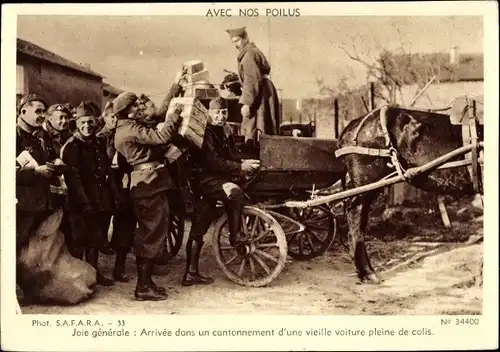 Ak Französische Soldaten, Fuhrwerk, Transport, Kisten, Avec nos Poilus