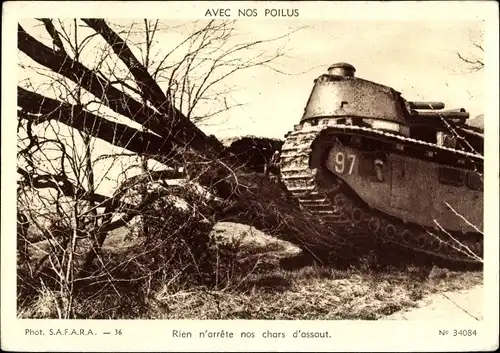 Ak Avec nos Poilus, französischer Panzer