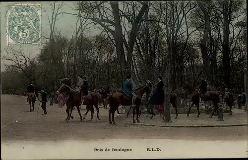 Ak Bois du Boulogne Hauts de Seine, Menschen zu Pferde, Parkpartie