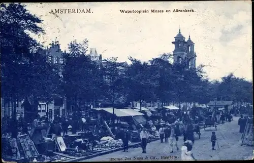 Ak Amsterdam Nordholland Niederlande, Waterlooplein Mozes en Aäronkerk, Markt