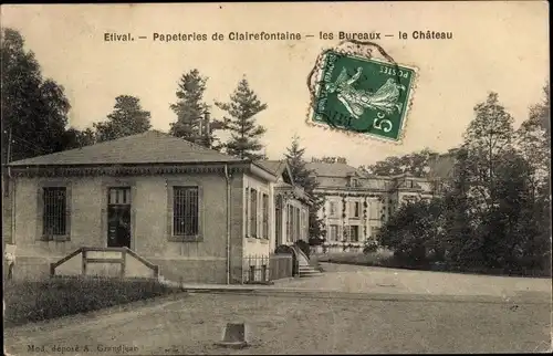 Ak Étival Lothringen Vosges, Papeteries de Claire Fontaine, les Bureaux, le Château