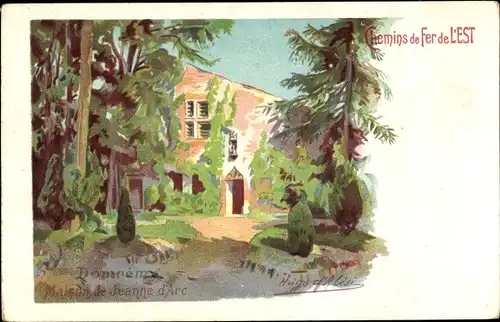 Künstler Ak d'Alisi, Hugo, Domrémy la Pucelle Vosges, Maison de Jeanne d'Arc, Chemin de Fer de L'Est