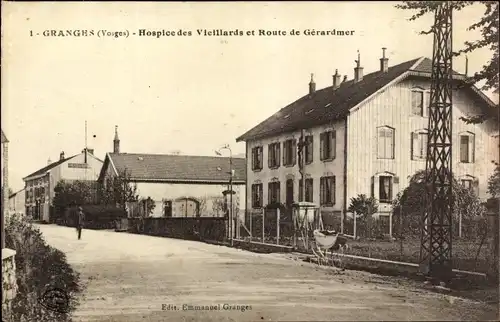 Ak Granges sur Vologne Vosges, Hospice des Viellards et Route de Gérardmer