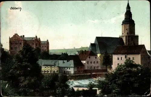 Ak Döbeln in Sachsen, Teilansicht der Stadt, Freiberger Mulde, Kirche St. Nikolai