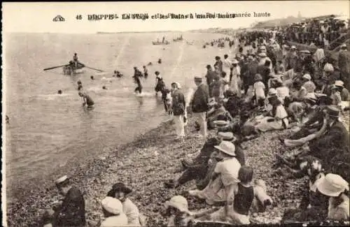 Ak Dieppe Seine Maritime, Le Plage et les Bains, Strandszene, sitzende Menschen am Strand