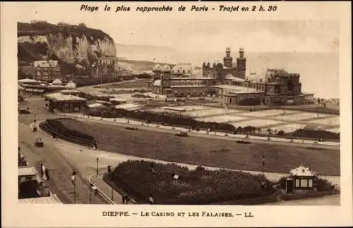 Ak Dieppe Seine Maritime, Le Casino et les Falaises, Felsen, Klippen, Küste