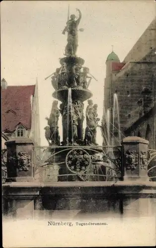 Ak Nürnberg in Mittelfranken, Tugendbrunnen