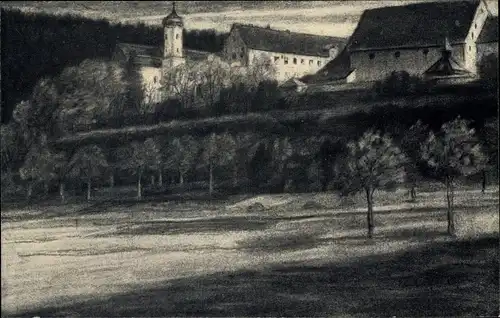 Künstler Ak Beuron Württemberg, Kloster von Westen, Wald