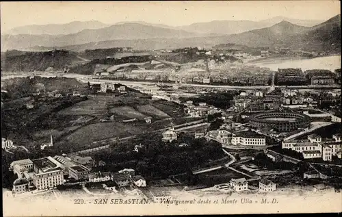 Ak Donostia San Sebastian Baskenland, Vista general desde el Monte Ulia, Stadtansicht von oben