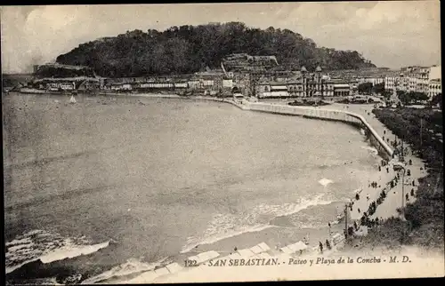 Ak Donostia San Sebastian Baskenland, Paseo y Playa de la Concha, Strand, Promenade