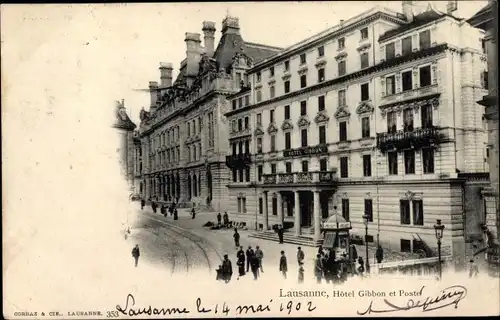 Ak Lausanne Kanton Waadt, Hotel Gibbon et Poste, Straßenansicht, Hotel