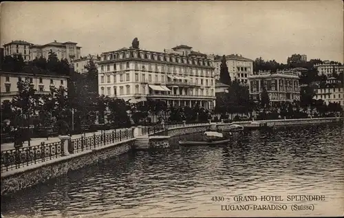 Ak Lugano Paradiso Kt. Tessin Schweiz, Grand Hotel Splendide, Uferpartie